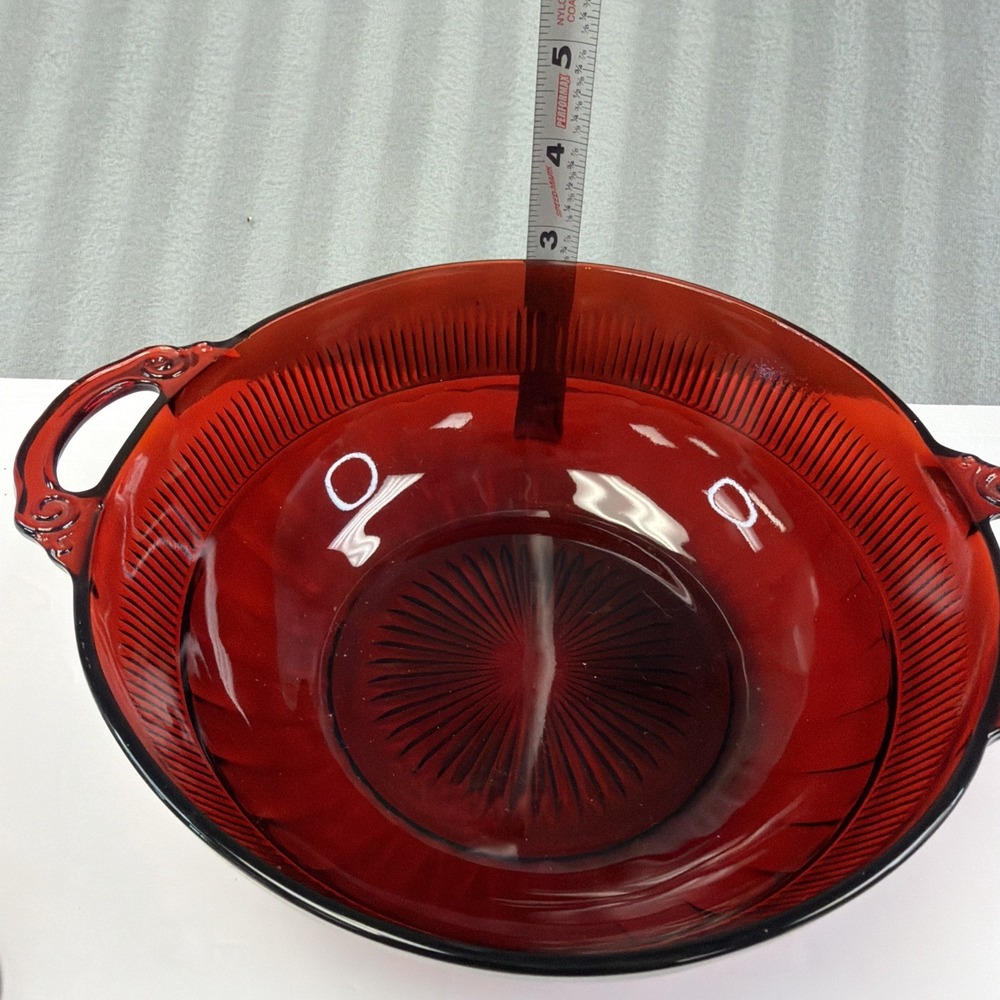 Anchor hocking 5 RUBY RED DEPRESSION GLASS Berry BOWLS W/HANDLES 1 Salad Bowl - Picture 11 of 12